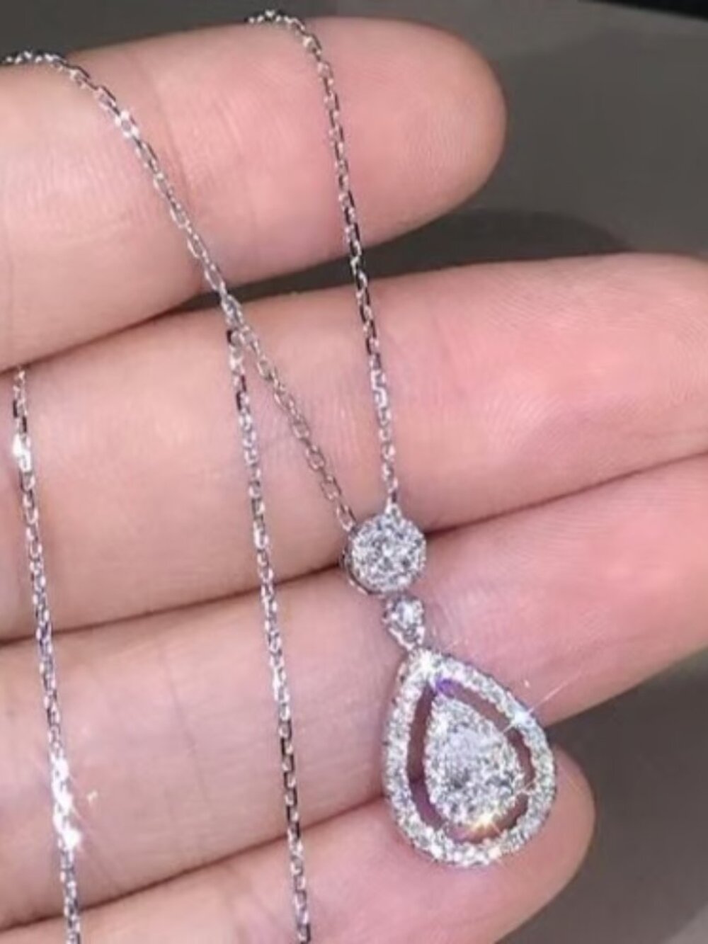 Silver Rhinestone Teardrop Necklace